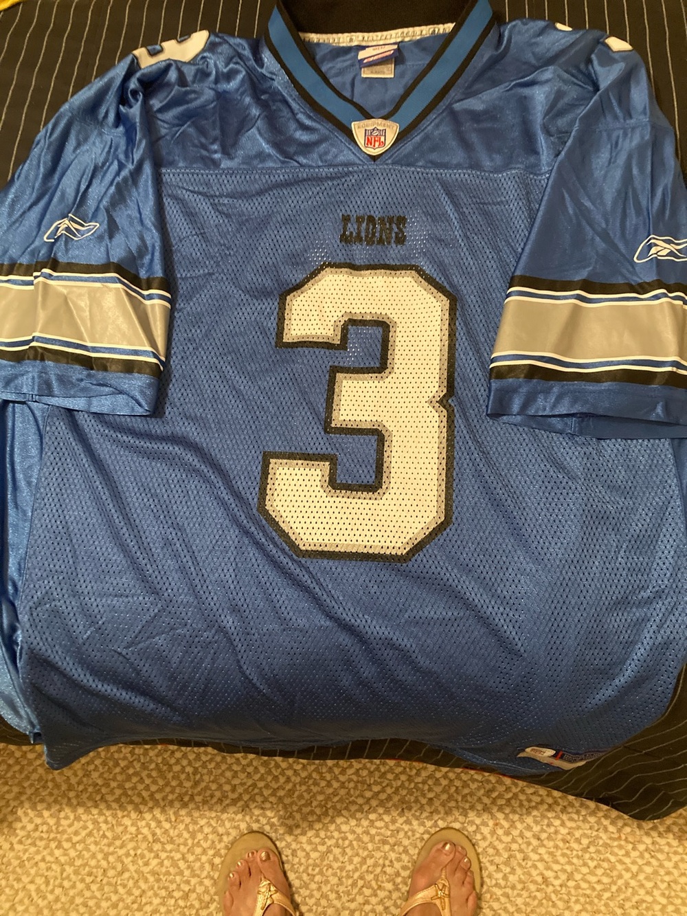Reebok Blue Detroit Lions #3 Jersey with White Number